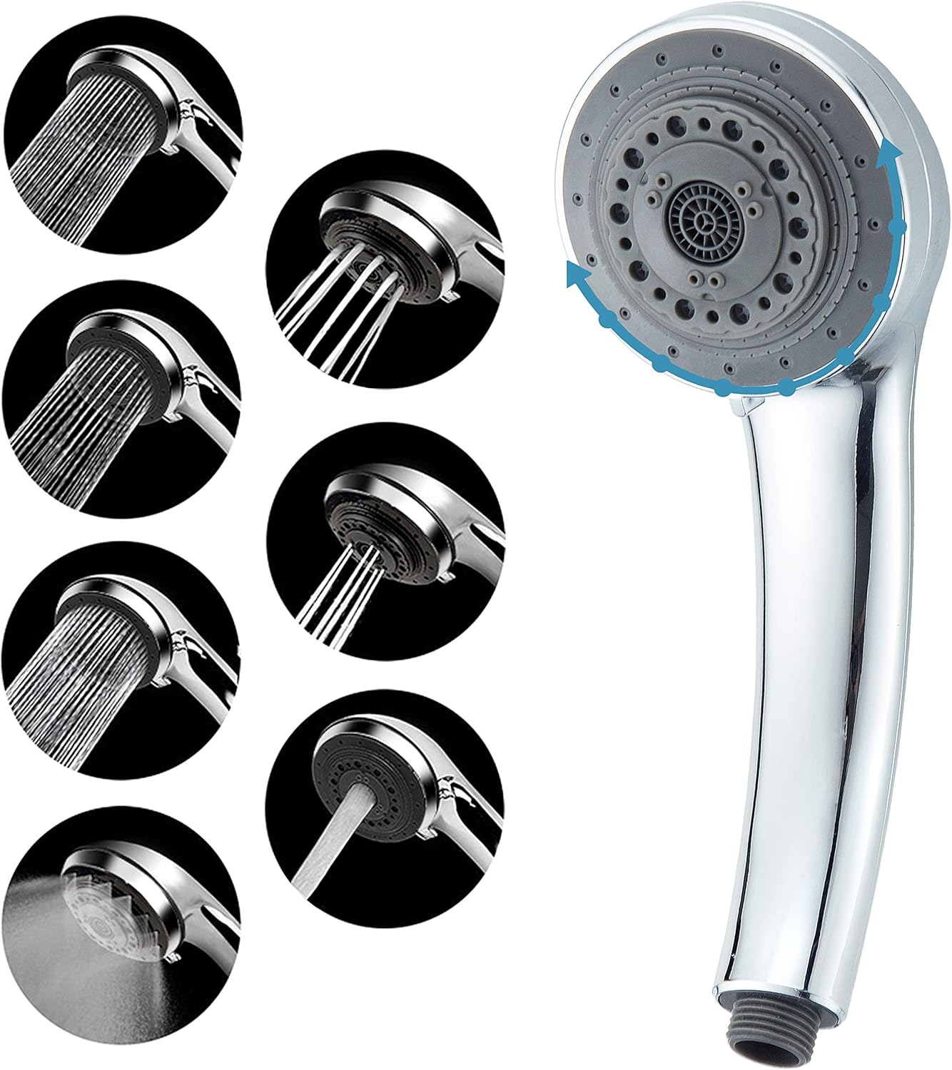 Douchette ronde 7 jets haute pression argentée Vendos85 - Mathon