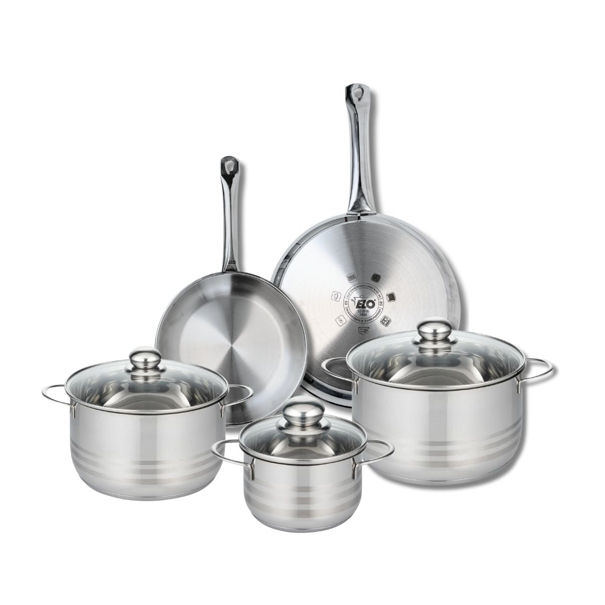 Ensemble de 2 Poêles de cuisson 24 et 28 cm et 3 faitouts 16, 20 et 24 cm  Profi Brillant Elo - Mathon - 1
