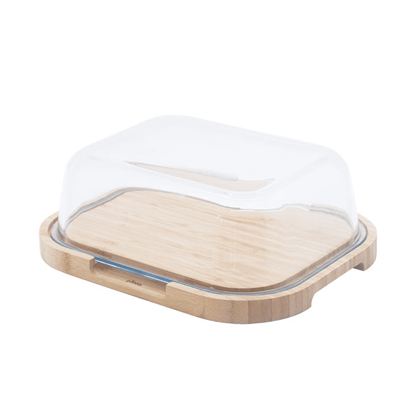 Plateau à fromage en bambou avec couvercle en verre Pebbly - Mathon - 1