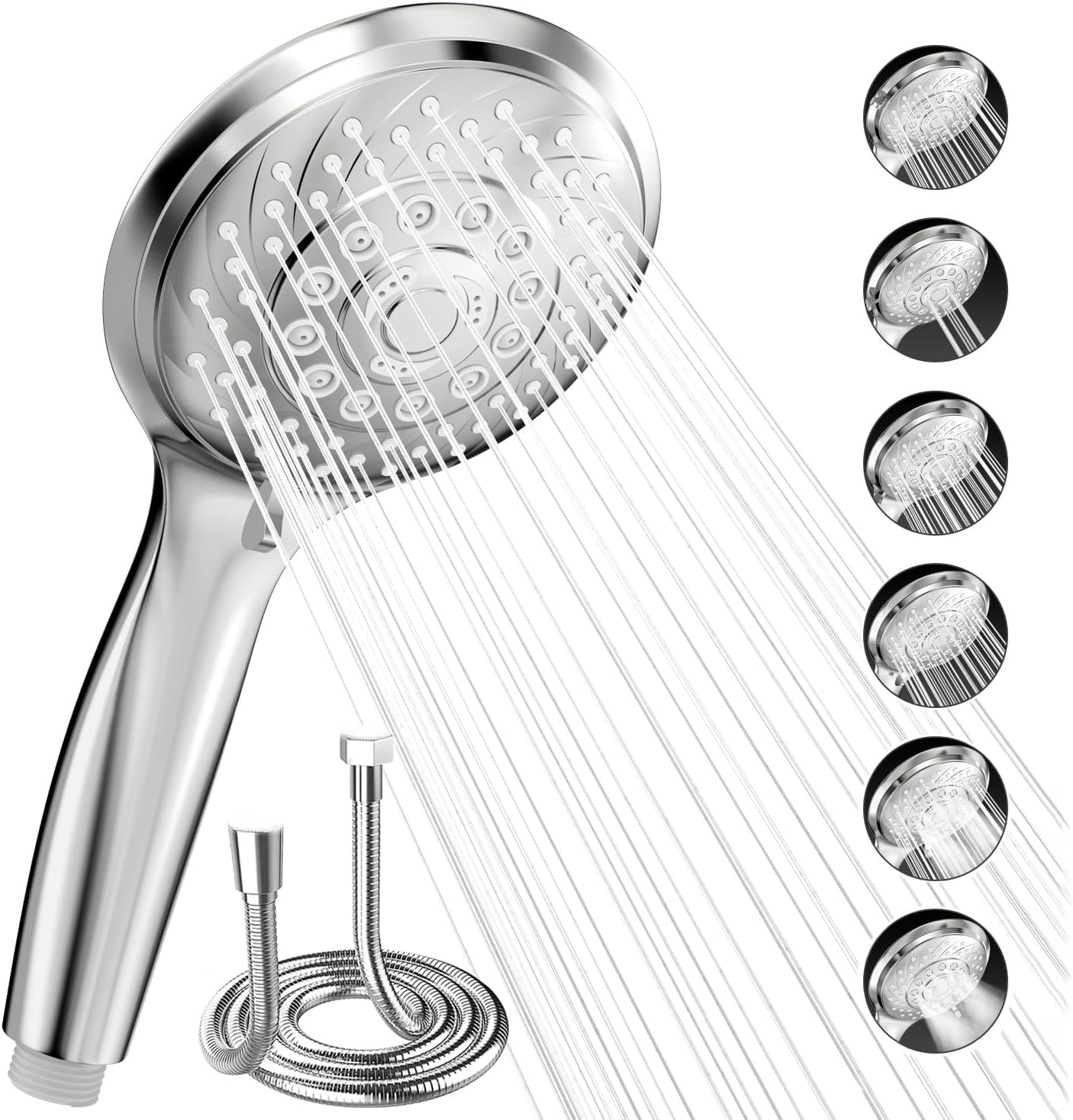 Pommeau de douche chrome 6 jets avec tuyau 1,5 m Vendos85 - Mathon