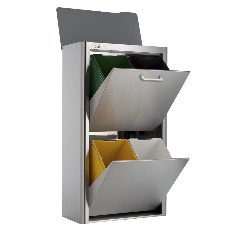 Poubelle de tri sélectif cubek en acier inoxydable. 4 compartiments de 20 litres Don Hierro - Mathon - 4