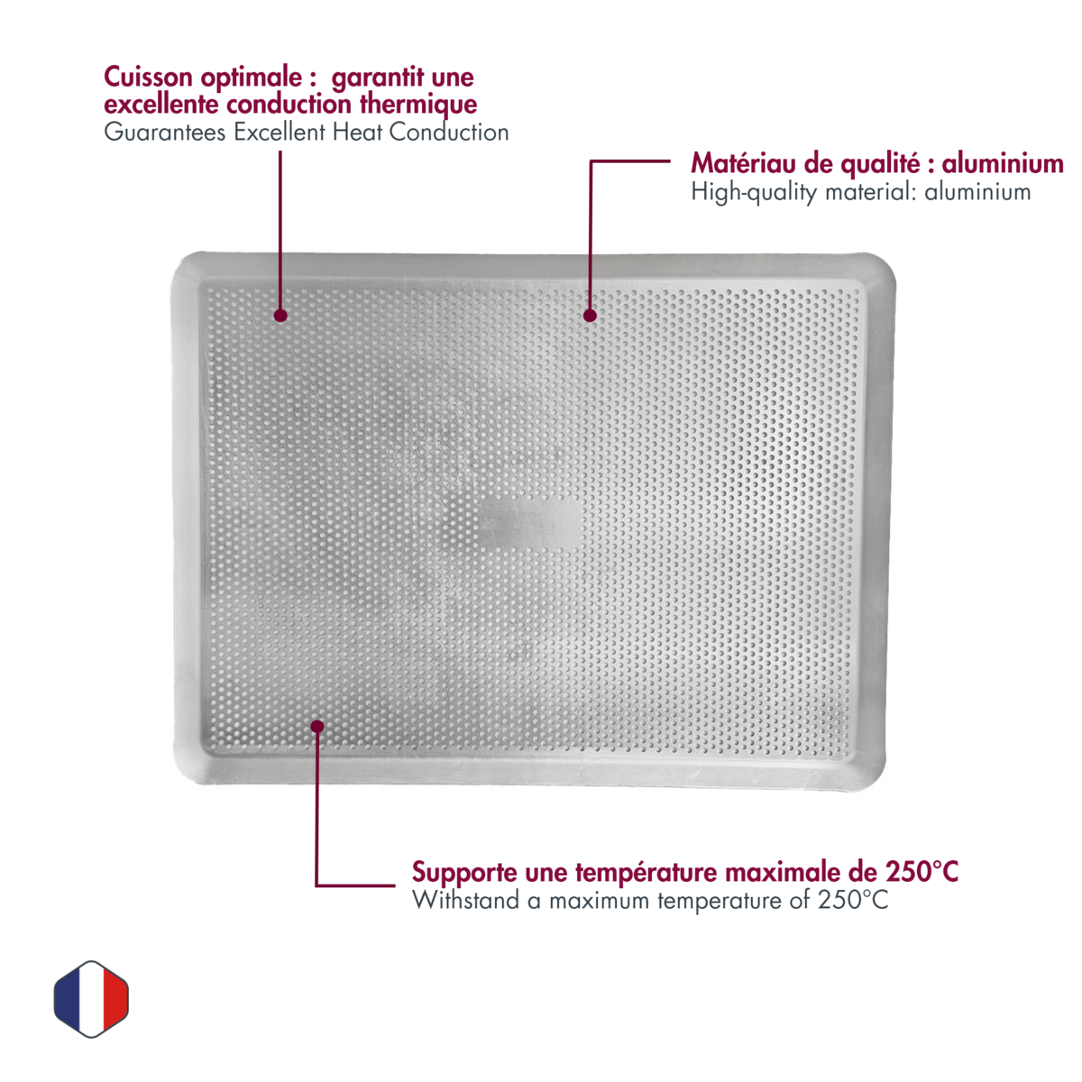 Plaque pâtissière perforée - aluminium - 300 x 400 x 10 mm Gobel - Mathon - 4