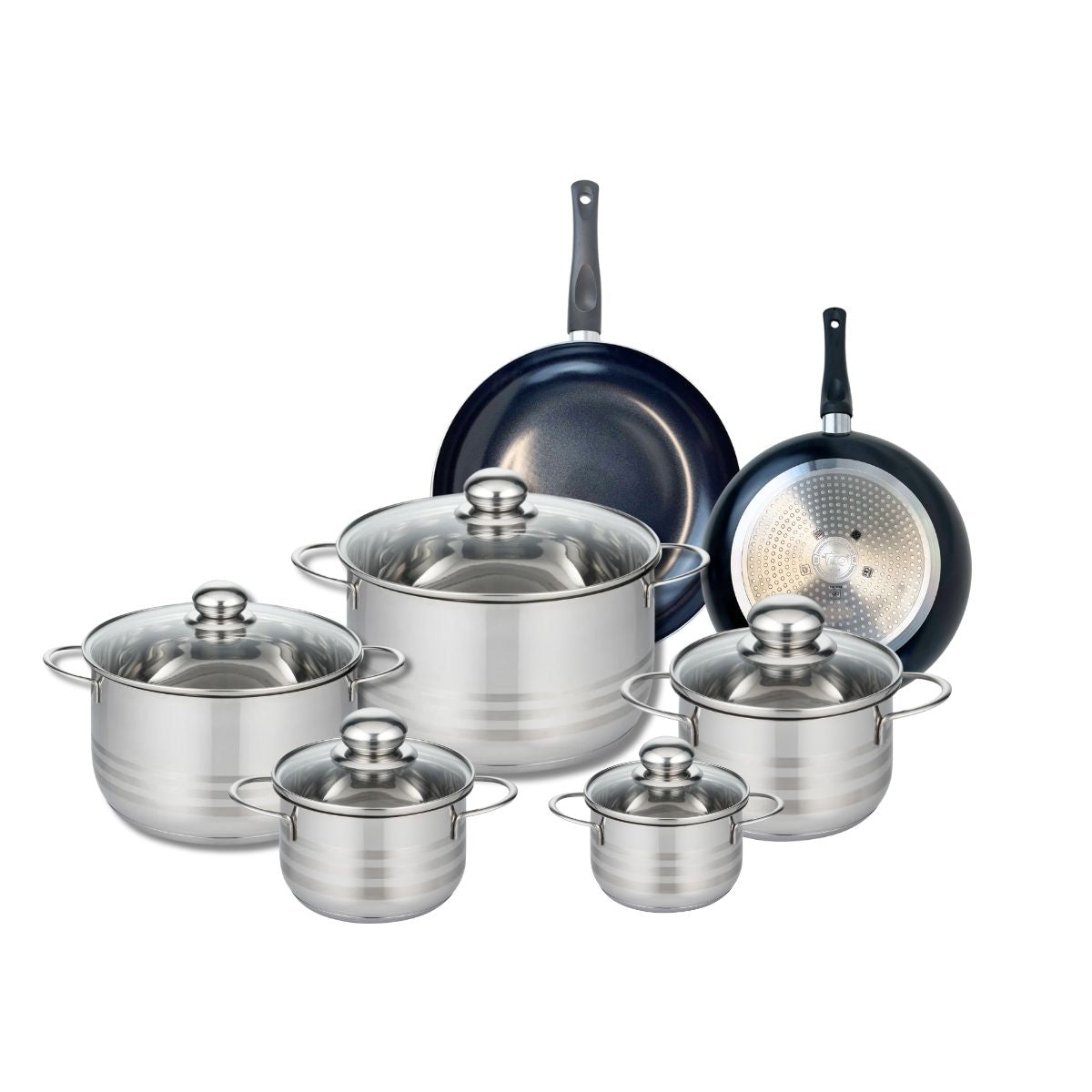 Ensemble de 2 Poêles de cuisson 20 et 24 cm et 5 faitouts 12, 14, 16, 20 et 24 cm  Prima Brillant Elo - Mathon - 1