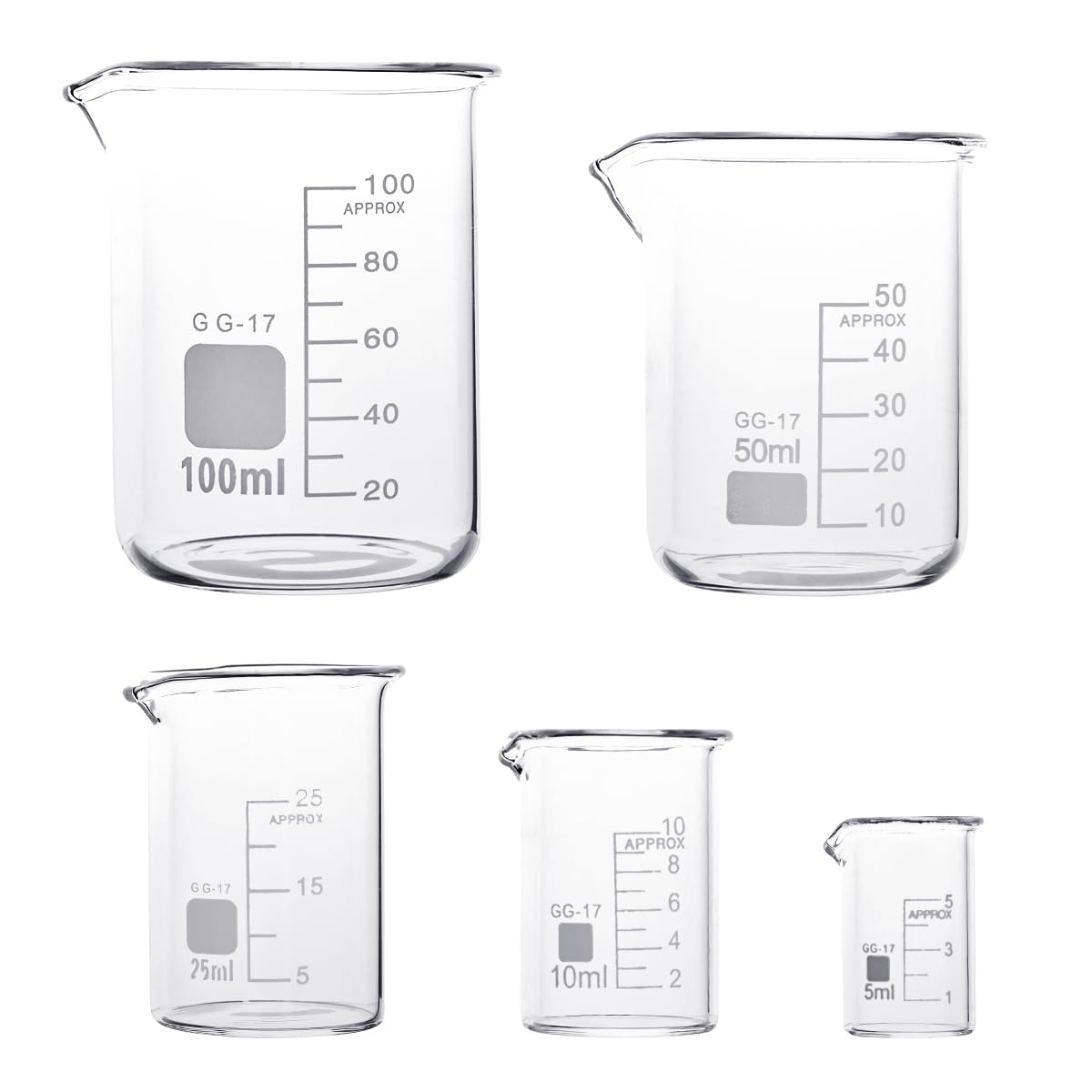 Lot de 5 béchers en verre borosilicaté gradués Vendos85 - Mathon