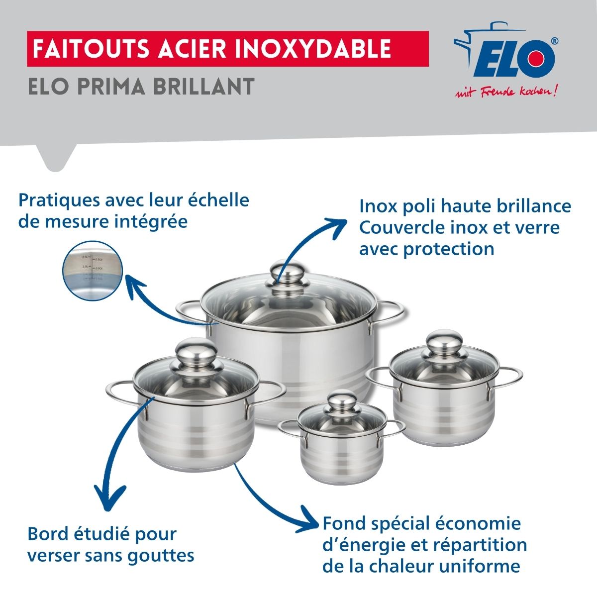 Ensemble de 2 Poêles de cuisson 24 et 28 cm et 4 faitouts 12, 14, 16 et 24 cm  Profi Brillant Elo - Mathon - 3