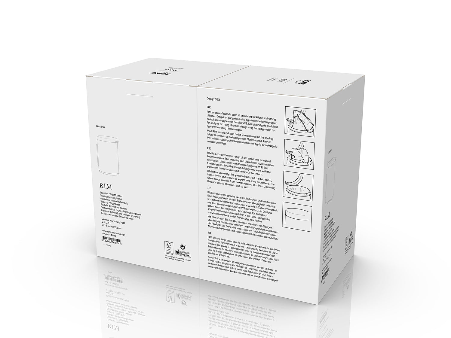 Poubelle de toilettes murale RIM en aluminium et abs Blanc Zone Denmark - Mathon - 5