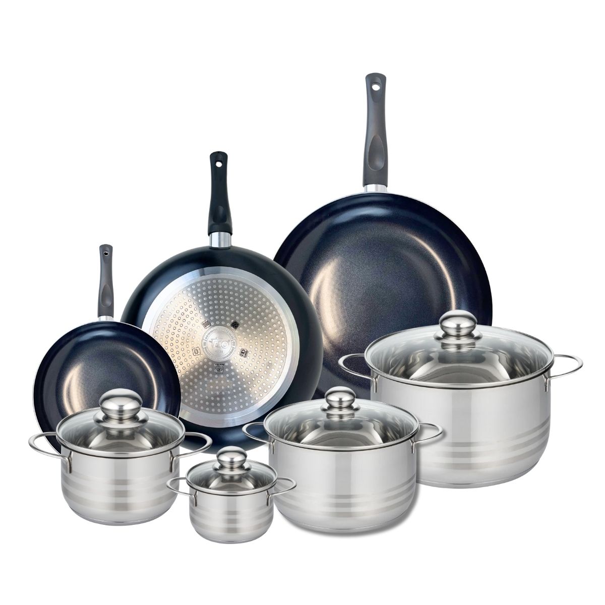 Ensemble de 3 Poêles de cuisson 20, 28 et 32 cm et 4 faitouts 12, 16, 20 et 24 cm  Prima Brillant Elo - Mathon - 1