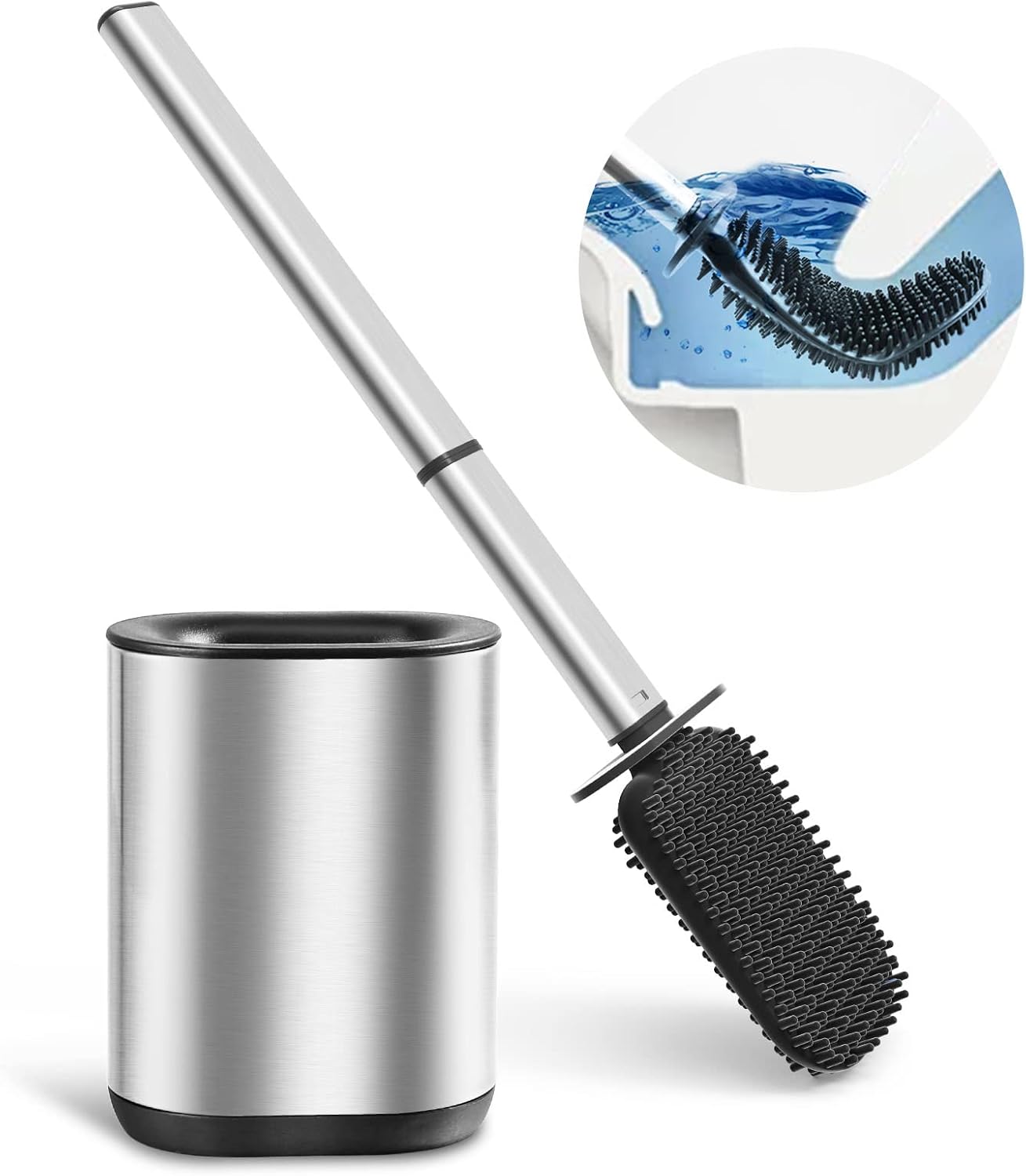 Brosse WC Silicone Argentée avec Support Acier Inoxydable Vendos85 - Mathon