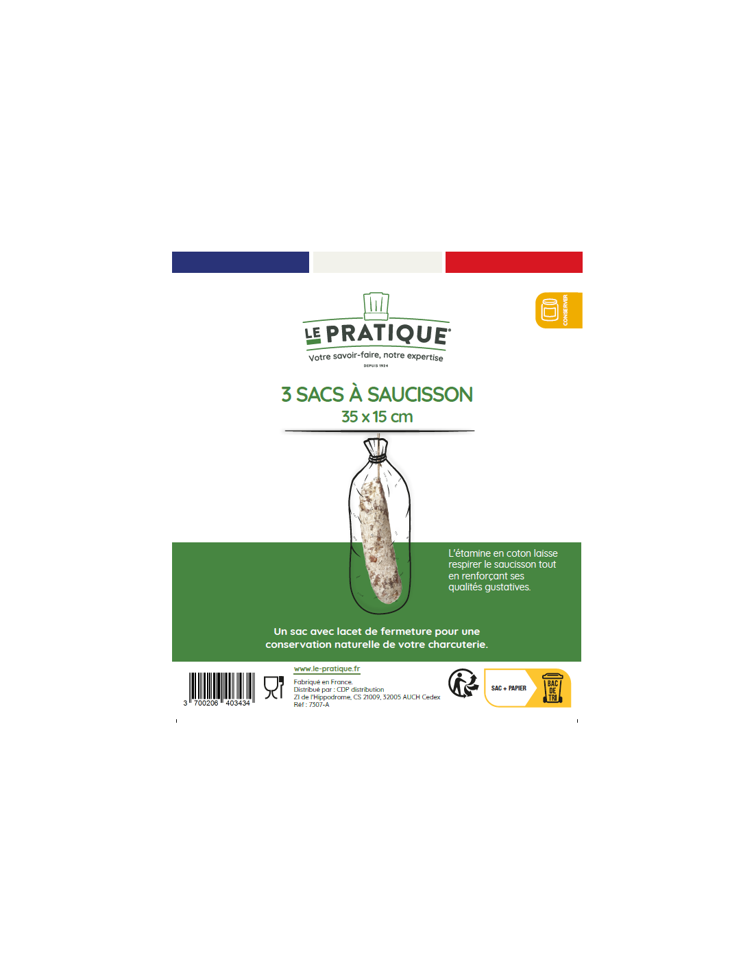 10 Lot 3 Sacs A Saucisson écru 35 X 15 Cm Le Pratique - Mathon