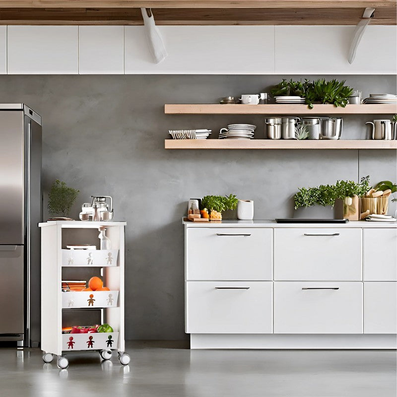 Chariot de rangement, étagère à roulettes, 83,50 x 43,5 x 30,5 cm., BALI, Blanc-Acier Inoxydable Don Hierro - Mathon - 4