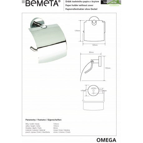 Dérouleur papier toilette OMEGA laiton chromé 14,5x15,5x9 cm Bemeta - Mathon - 3