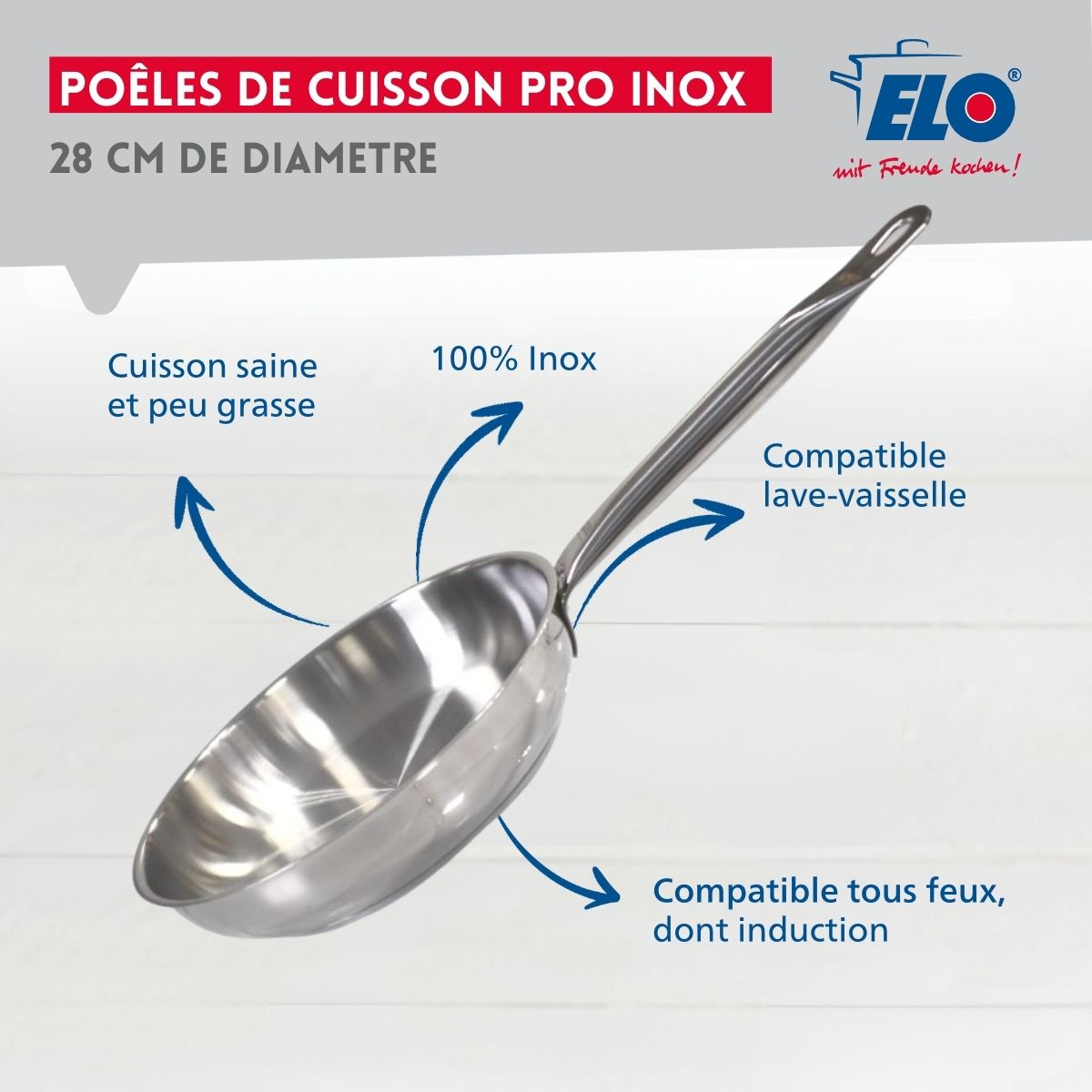 Lot de 2 poêles inox de 28 cm et 32 cm  Profi Therm Elo - Mathon - 3