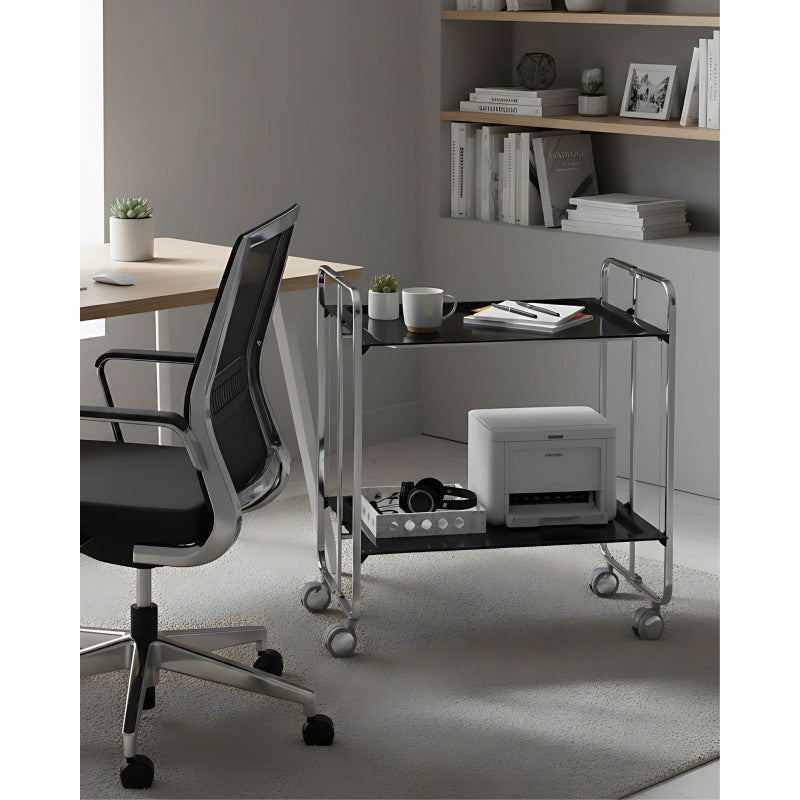 Desserte pliante 2 niveaux avec roulettes – structure chromée, bauhaus Don Hierro - Mathon - 4