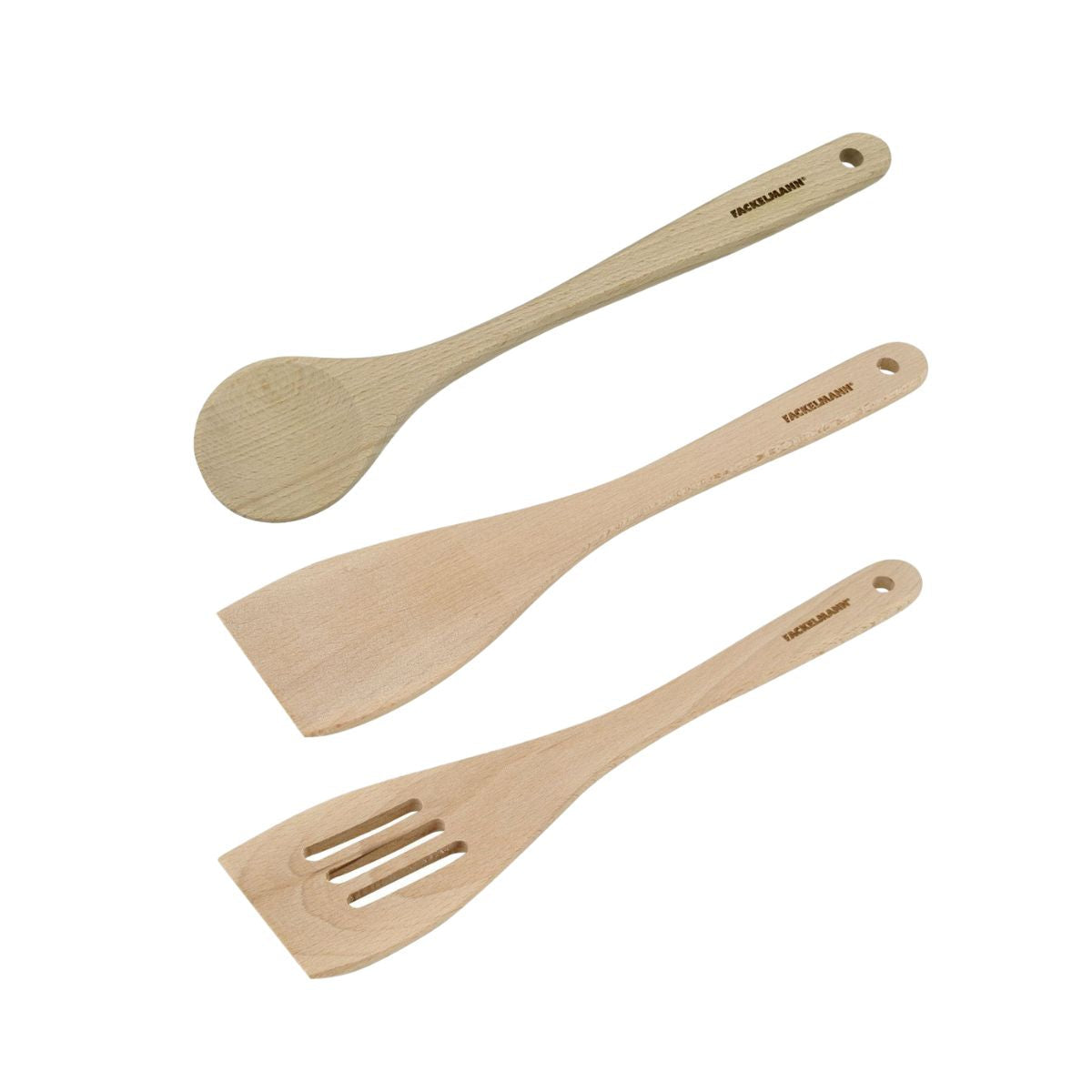 Lot de 3 ustensiles de cuisine en bois dont 2 spatules et une cuillère  Nature Fackelmann - Mathon - 1