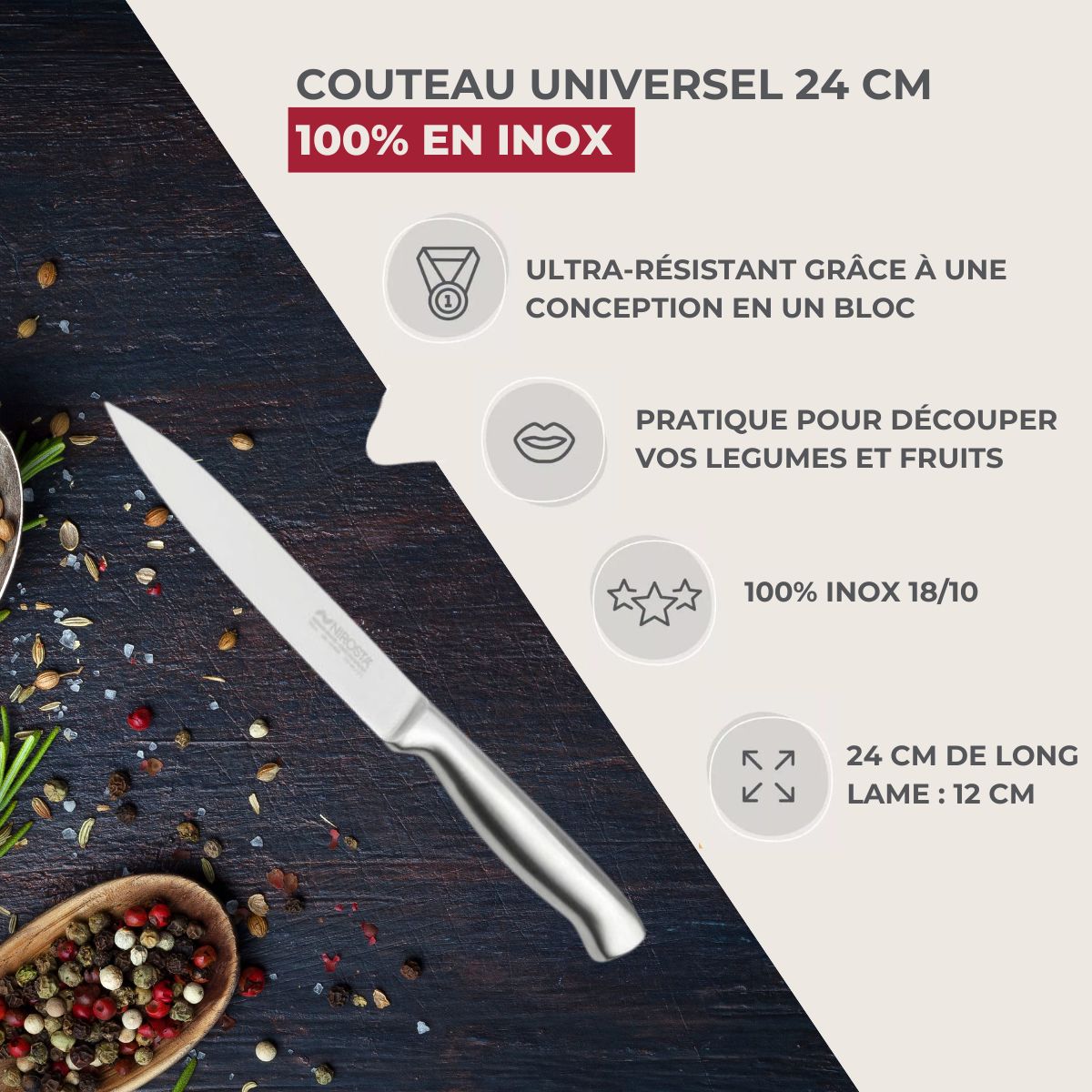 Ensemble de 6 Couteaux de cuisine universel 24 cm en tout  Star Nirosta - Mathon - 2