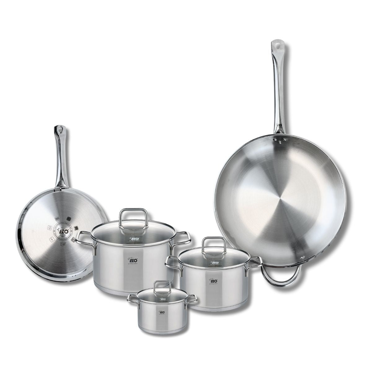 Ensemble de 2 Poêles de cuisson 24 et 32 cm et 3 faitouts 12, 16 et 20 cm  Profi Citrin Elo - Mathon - 1