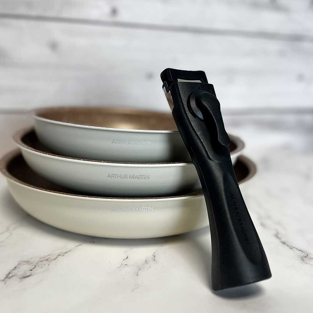 Lot de 3 Poêles en Aluminium avec Poignée Amovible - Revêtement Antiadhérent - Tous Feux dont Induction - Mathon - 7