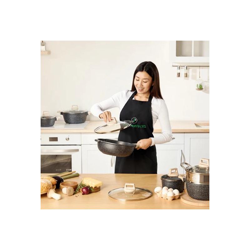 Batterie de cuisine 14 pièces Antiadhésif en Granit noir - Tous feux dont induction Just perfecto JL-778 Just Perfecto - Mathon - 2