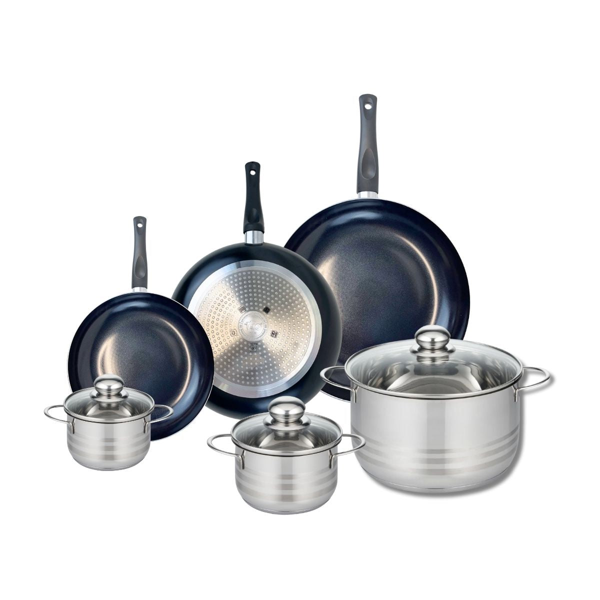 Ensemble de 3 Poêles de cuisson 20, 24 et 28 cm et 3 faitouts 12, 14 et 24 cm  Prima Brillant Elo - Mathon - 1