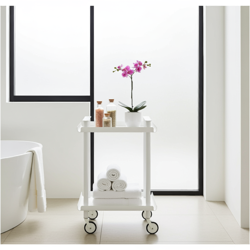 Desserte à roulettes, desserte de service Leky, métallique, 2 niveaux. Blanc Don Hierro - Mathon - 2