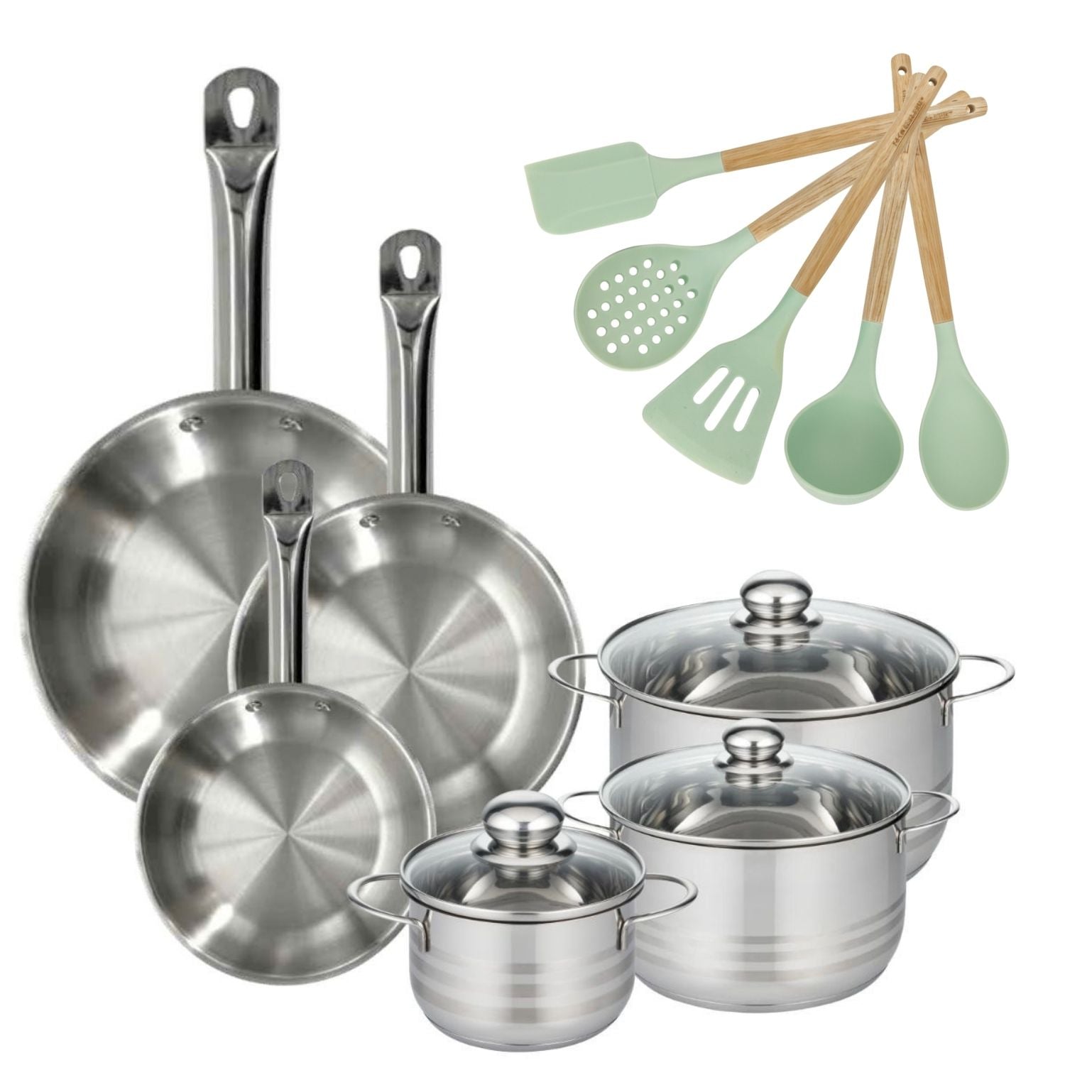 Lot 3 Faitouts 16/20/24cm et 3 Poêles 20/24/28cm  Etherna avec 5 ustensiles Fackelmann - Mathon - 1