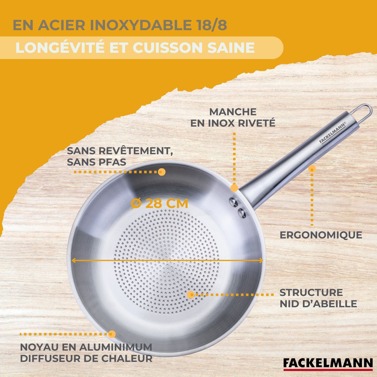 Poêle 28 cm en inox 18/8  Ovalgriff Fackelmann - Mathon - 6