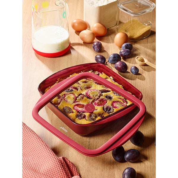 Plat à four carré en verre borosilicate avec couvercle Grenat 1,6 L Pebbly - Mathon - 2