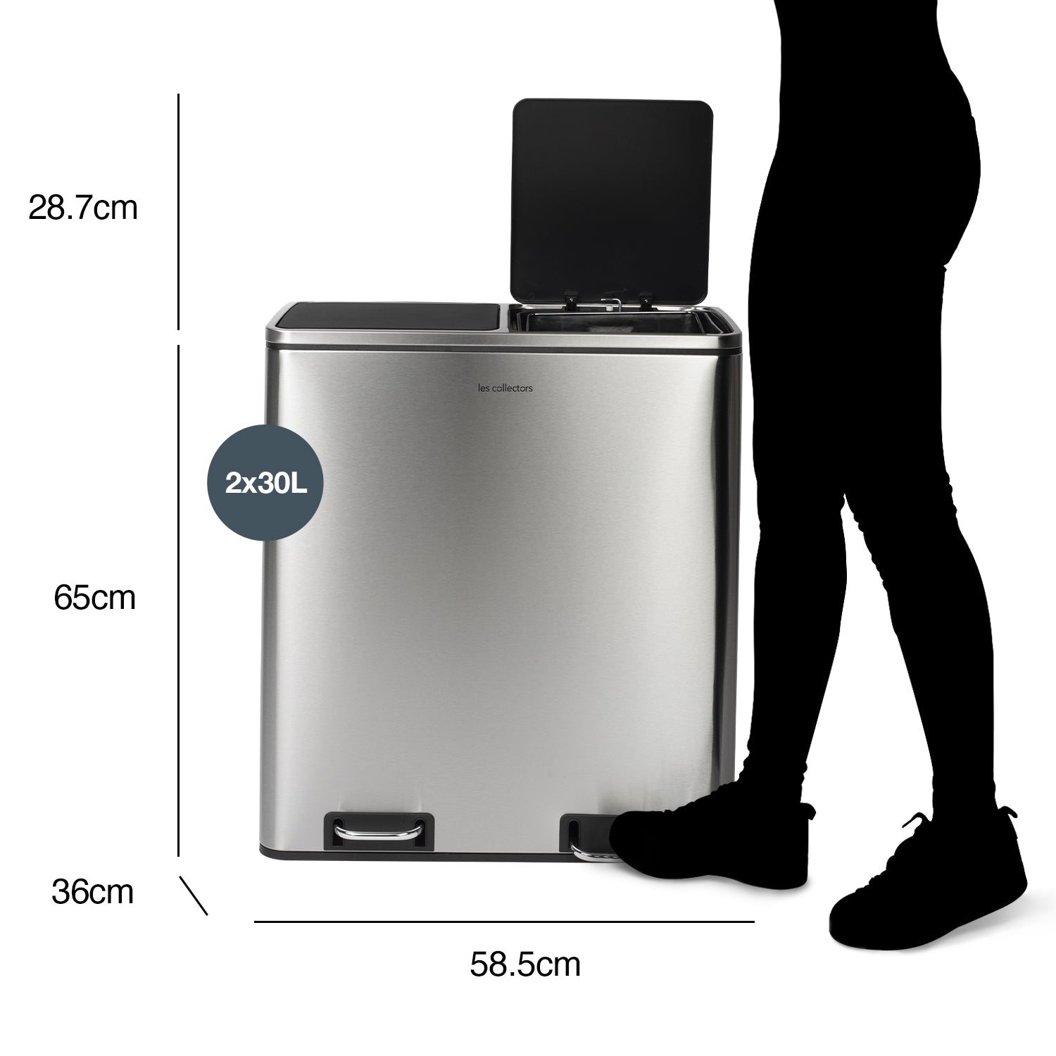 Poubelle de tri à pédale 2 x 30L, inox edition - N°904 Les Collectors - Mathon - 4