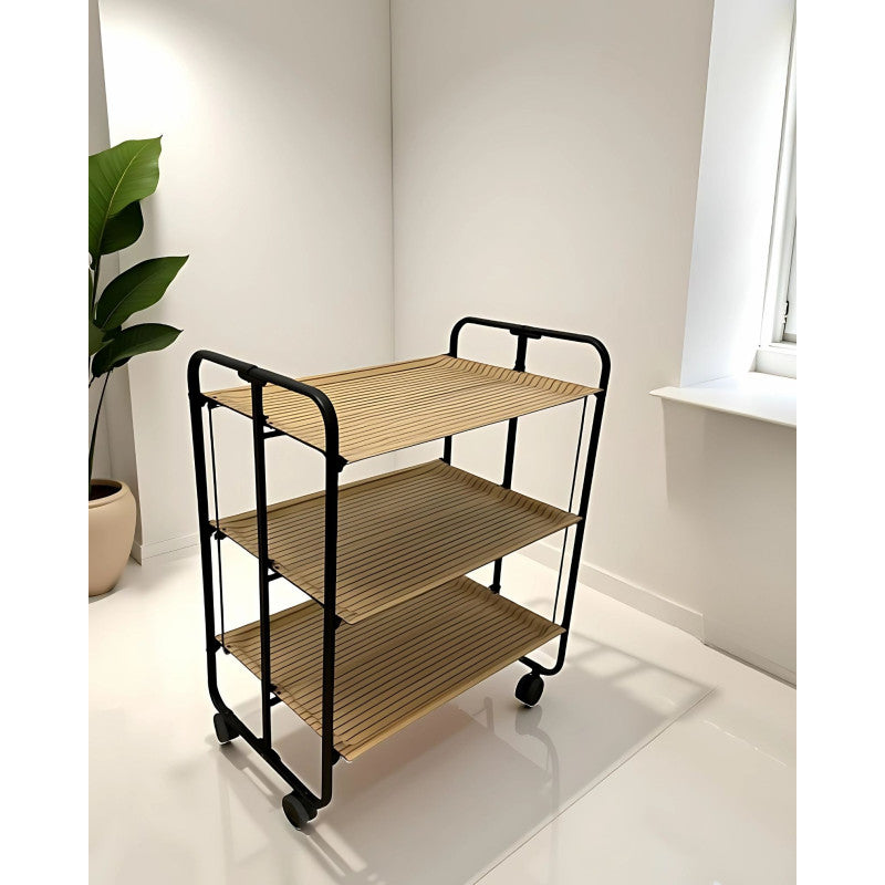 Desserte pliante 3 niveaux avec roulettes – structure noire, bauhaus Don Hierro - Mathon - 2