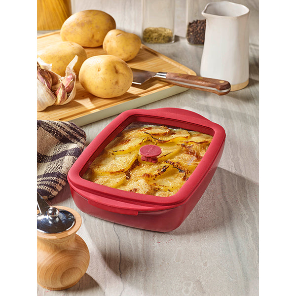 Plat à four rectangulaire en verre borosilicate avec couvercle Grenat 0,8 L Pebbly - Mathon - 2