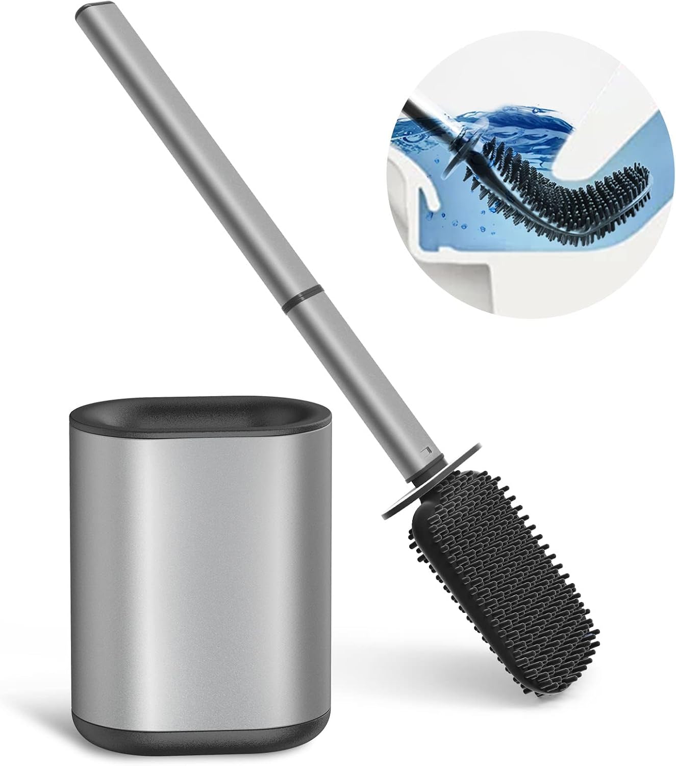 Brosse WC Silicone Grise avec Support Acier Inoxydable Vendos85 - Mathon