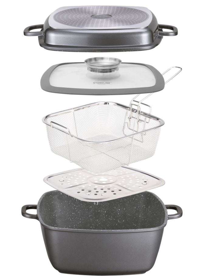 Poêle rectangulaire multifonctions 28 x 28 cm, avec cuisson vapeur et friteuse Stoneline - Mathon - 1