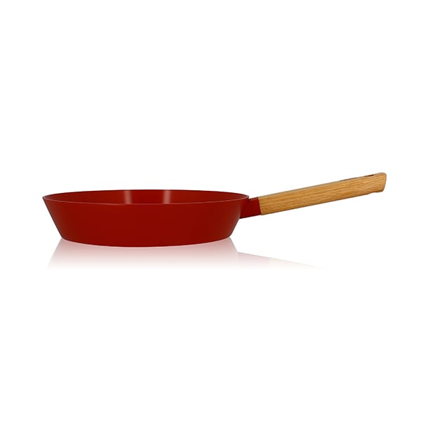 Poêle Ector induction aluminium revêtu manche en bois 28 cm rouge Ogo - Mathon - 1
