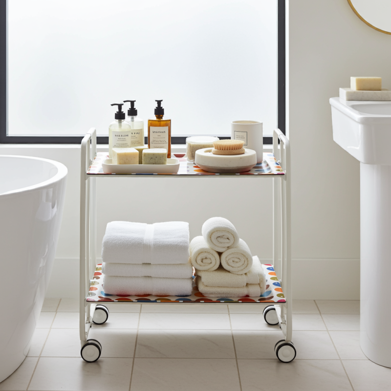 Desserte pliante 2 niveaux avec roulettes – structure blanche, bauhaus Don Hierro - Mathon - 2