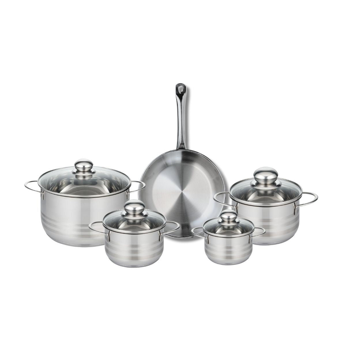 Ensemble de 1 Poêle de cuisson 24 cm et 4 faitouts 12, 14, 16 et 20 cm  Profi Brillant Elo - Mathon - 1