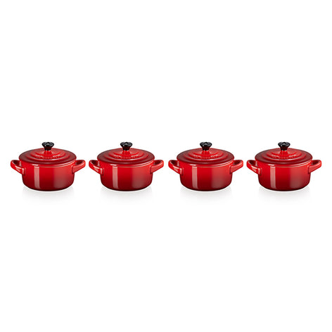 Set 4 mini-cocottes céramique 10 cm Cerise Le Creuset - Mathon - 1