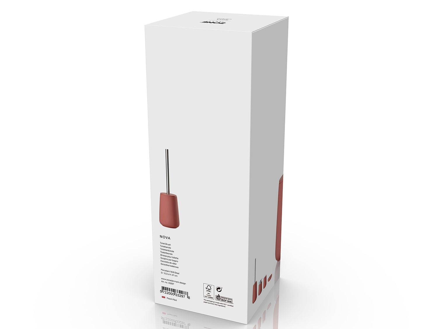 Brosse de toilette NOVA en porcelaine et acier Peach Red Zone Denmark - Mathon - 3