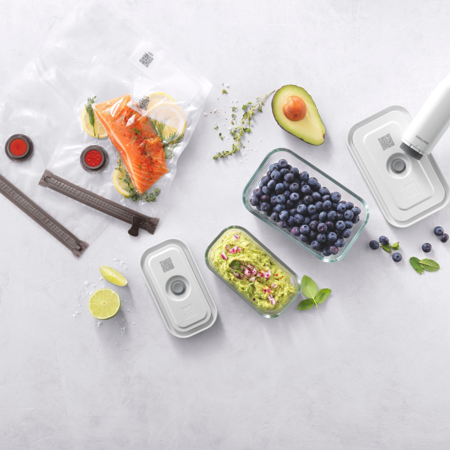 Set complet sous vide - 7pcs - plastique - Pompe + 2 Boîtes M/L  + 4 sacs - Mathon - 2