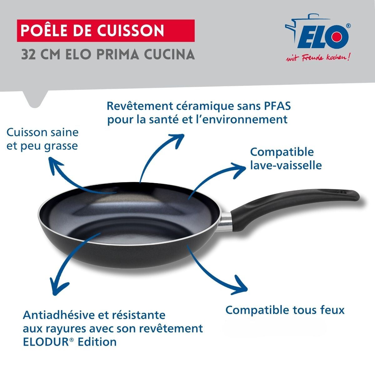 Poêle 32 cm céramique sans PFAS Prima Cucina Elo - Mathon - 3