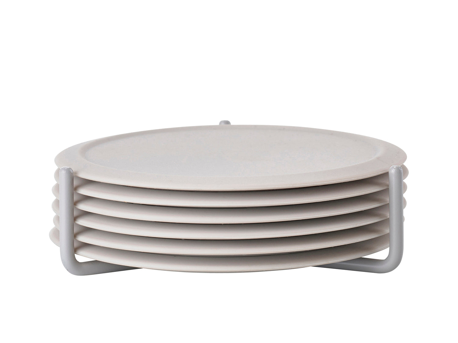 Ensemble de 6 dessous de verre SINGLES et support en silicone et métal Gris chaud Zone Denmark - Mathon - 2