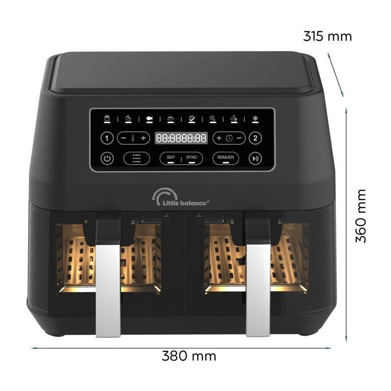Friteuse Diététique -  8765 - Crousty Light Duo - 9 L - 2460 W - 9 Programmes - Noir Little Balance - Mathon - 2