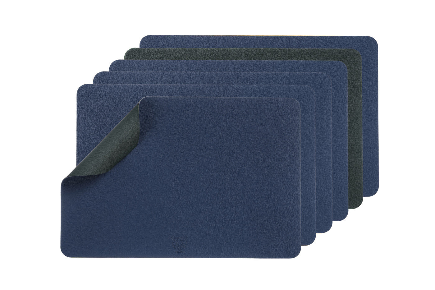 Set de table rectangulaire réversible - 6 pièces - Cuir recyclé bleu nuit et gris anthracite Björn - Mathon - 6