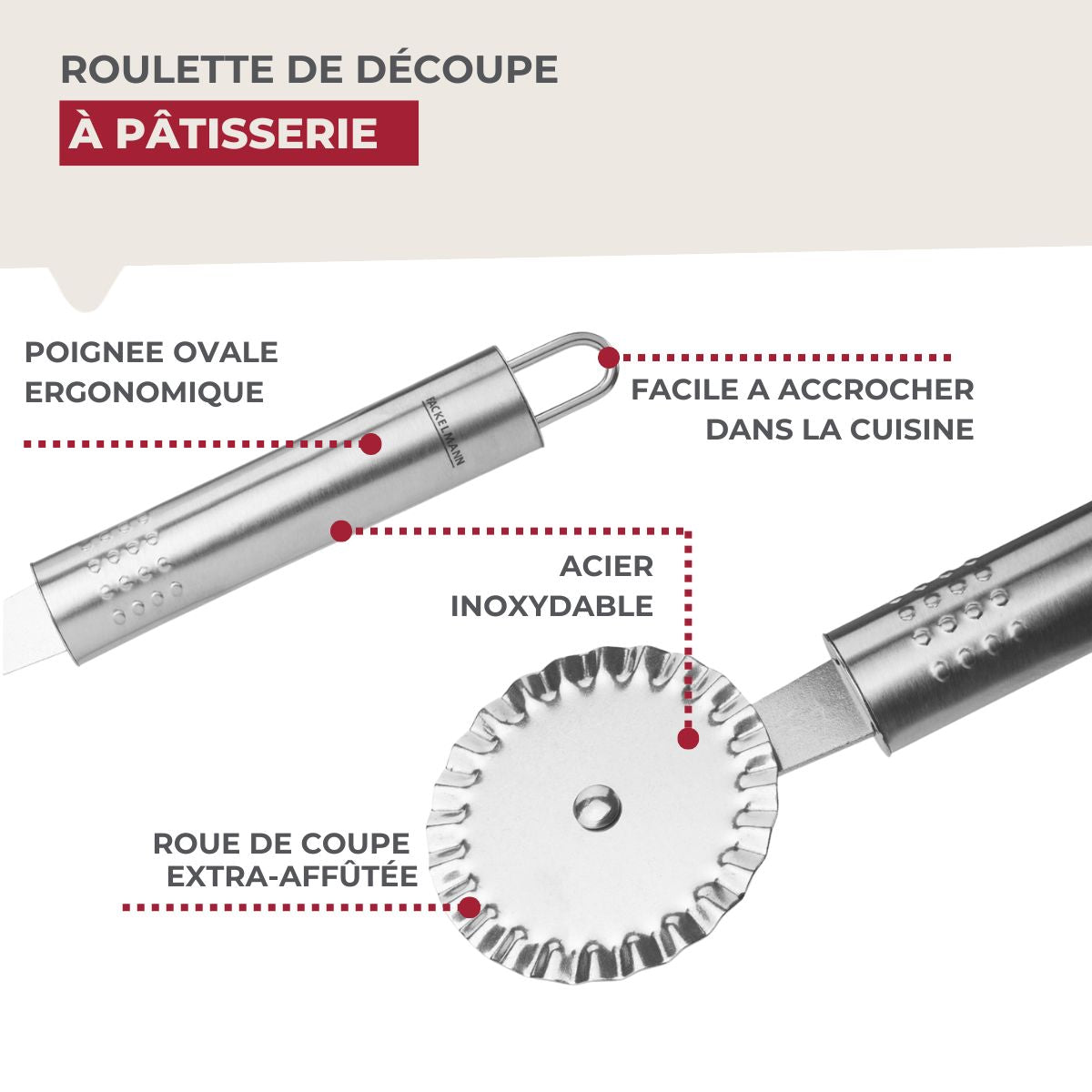 Roulette découpe pâte18 cm   Ovale limited edition Fackelmann - Mathon - 4