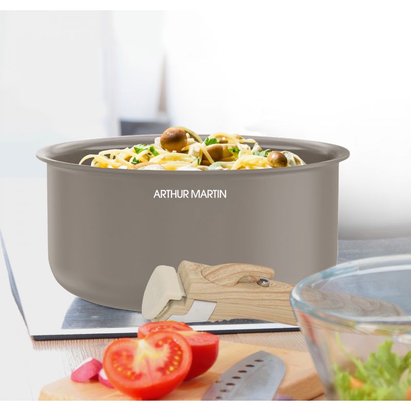 Set de 3 casseroles 16-18-20 cm poignée amovible Taupe Arthur Martin AM1122 Arthur Martin - Mathon - 3