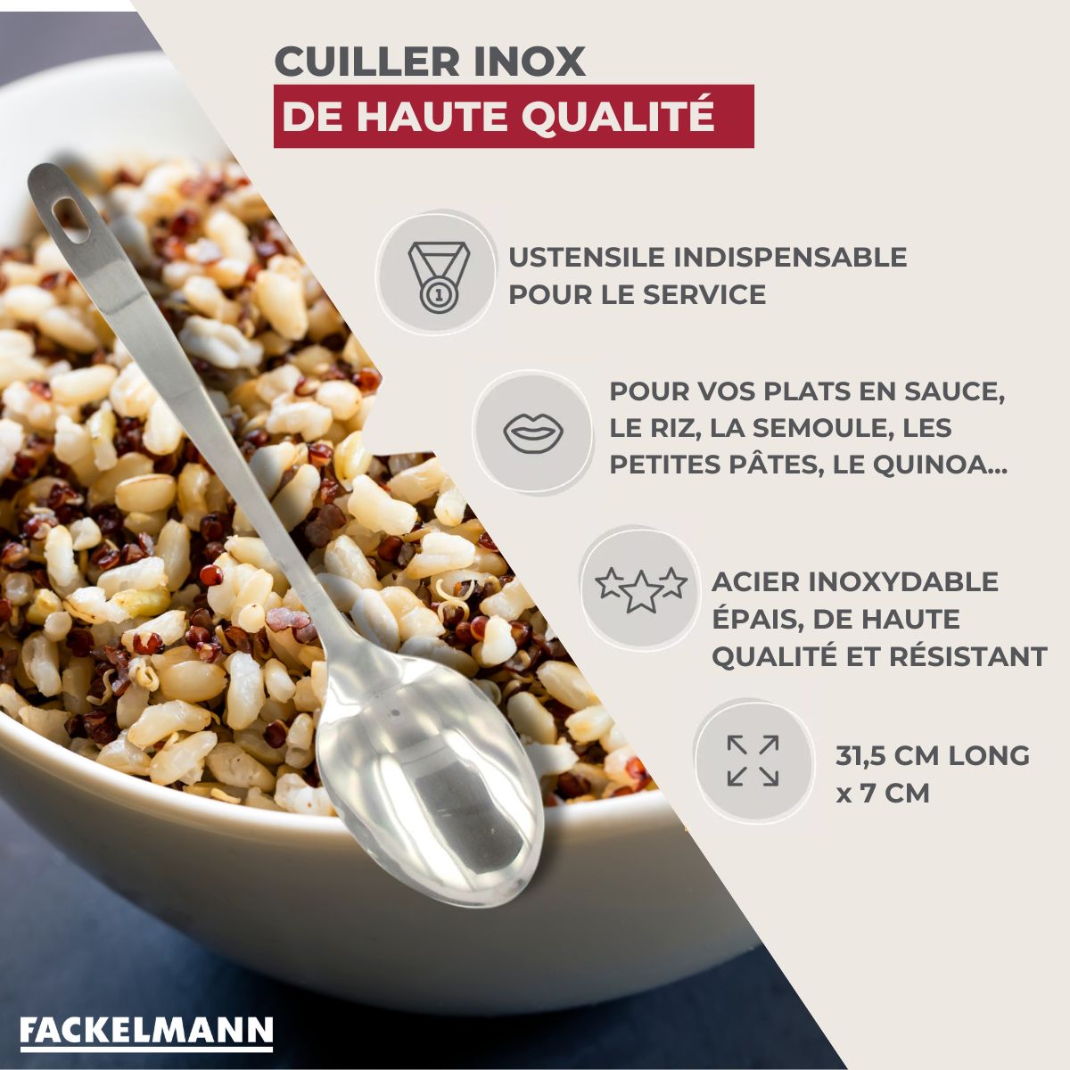 Ensemble de 2 Cuillères de service inox 31,5 cm  Oxford Fackelmann - Mathon - 3