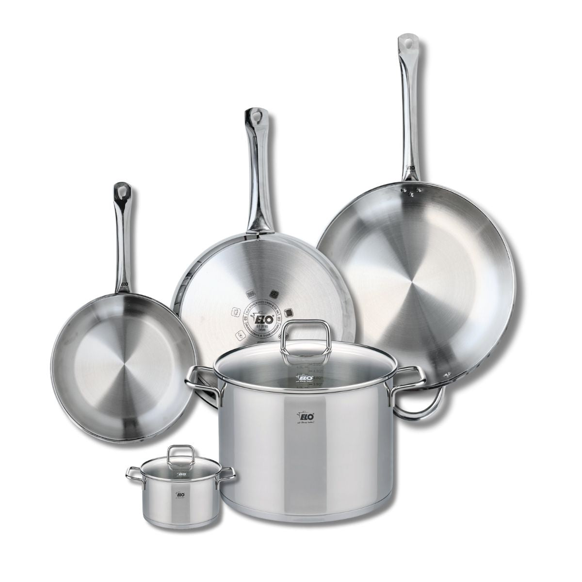 Ensemble de 3 Poêles de cuisson 24, 28 et 32 cm et 2 faitouts 12 et 26 cm  Profi Citrin Elo - Mathon - 1