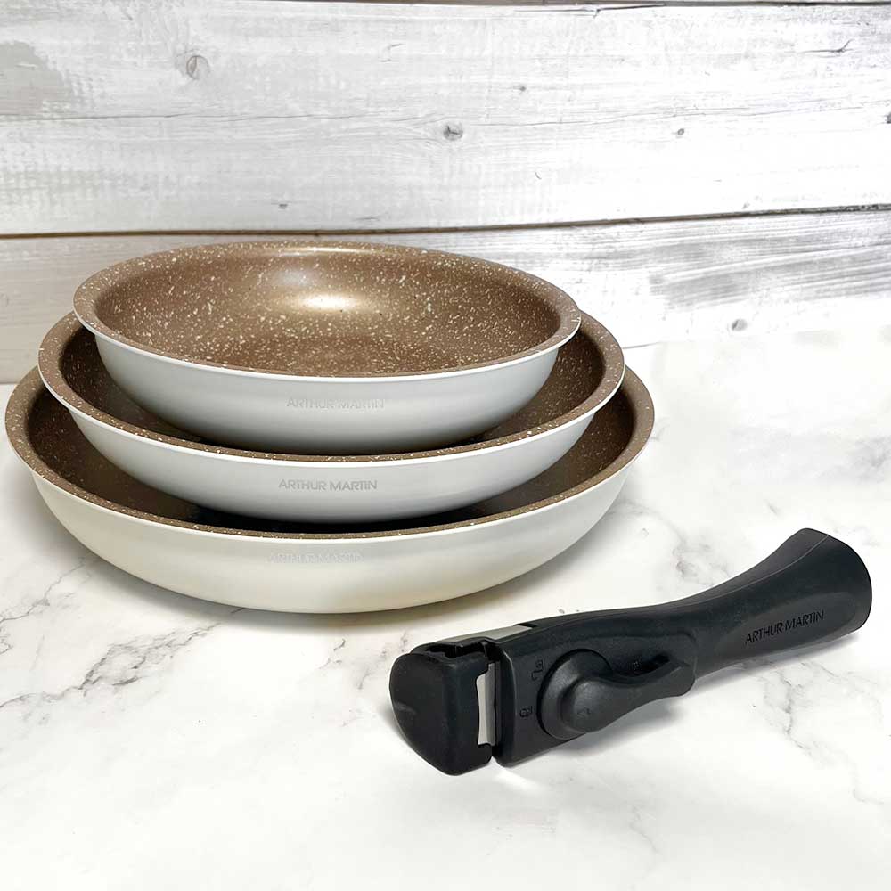 Lot de 3 Poêles en Aluminium avec Poignée Amovible - Revêtement Antiadhérent - Tous Feux dont Induction - Mathon - 4