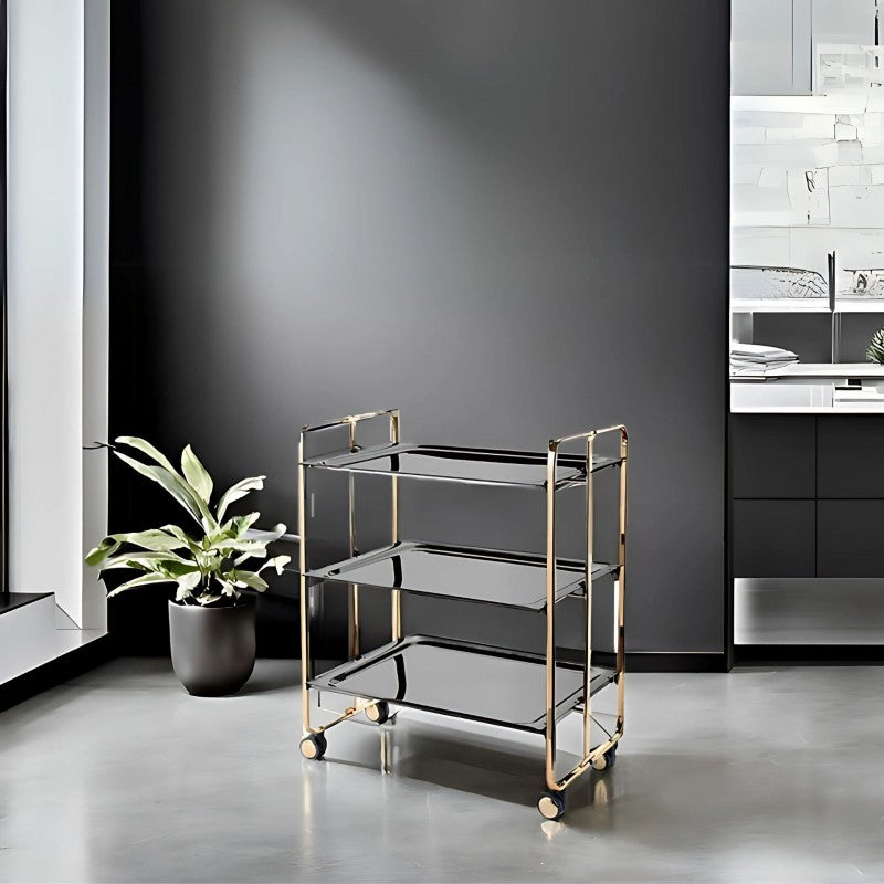 Desserte pliante 3 niveaux avec roulettes – structure recouverte d