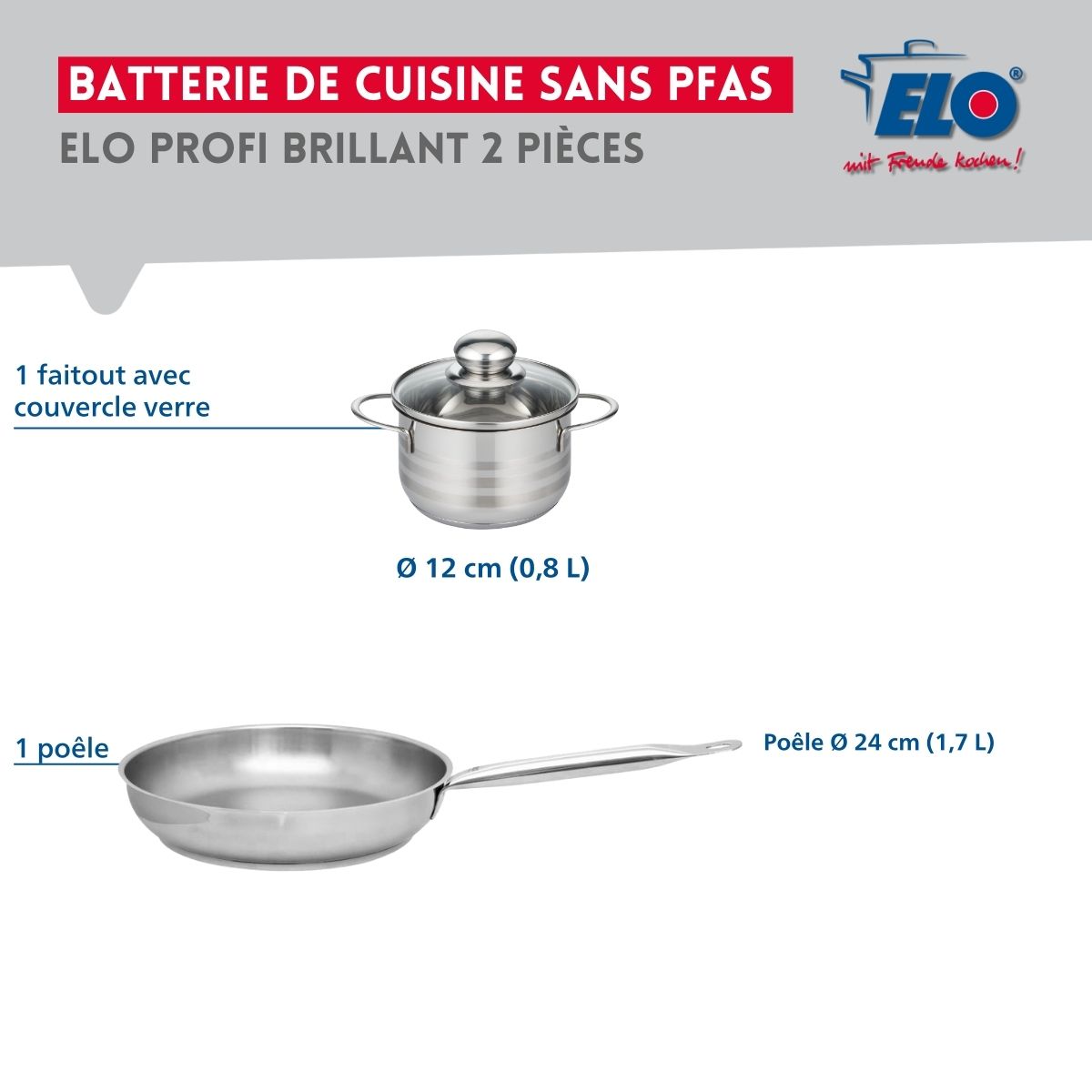 Ensemble de 1 Poêle de cuisson 24 cm et 1 faitout 12 cm  Profi Brillant Elo - Mathon - 2