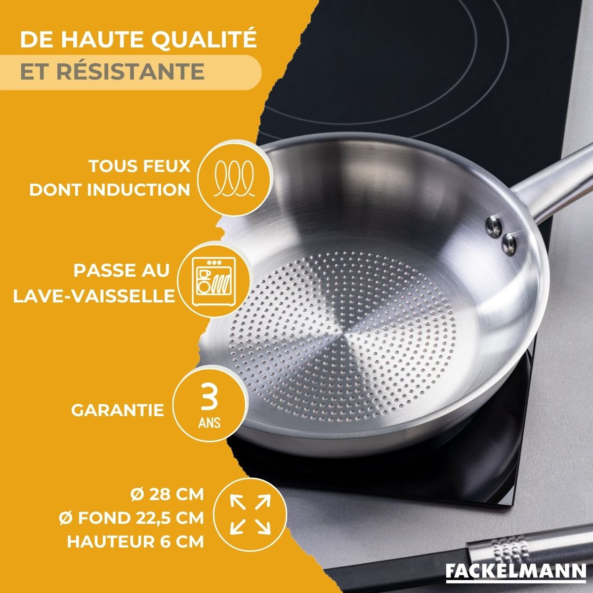 Poêle 28 cm en inox 18/8  Ovalgriff Fackelmann - Mathon - 3